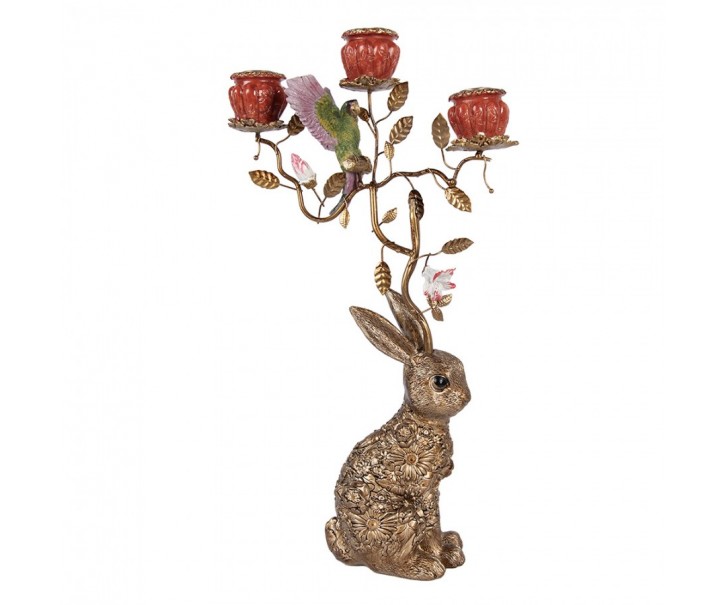 Candle Holder Rabbit 24x10x47 Cm Gold Colored Plastic - 24*10*47 cm Clayre & Eef