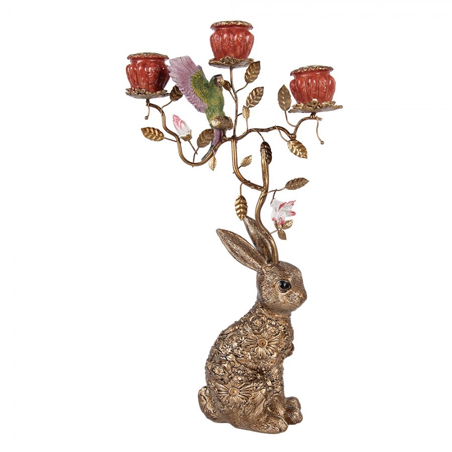Candle Holder Rabbit 24x10x47 Cm Gold Colored Plastic - 24*10*47 cm