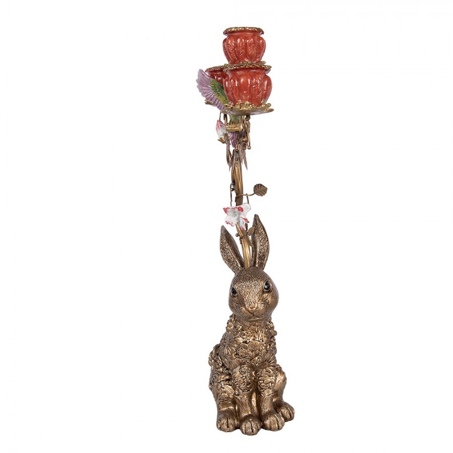 Candle Holder Rabbit 24x10x47 Cm Gold Colored Plastic - 24*10*47 cm