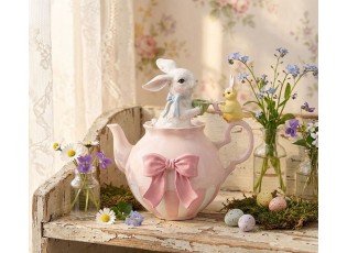 Dekorace králík s kuřátkem na čajové konvičce - 20*14*20 cm