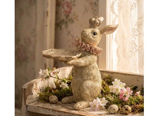 Králík s korunkou a podnosem se zlatou patinou - 31*20*33 cm