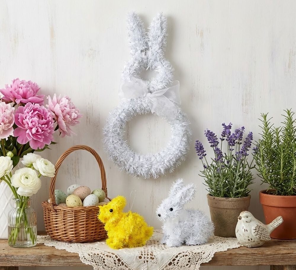 Žlutá závěsná plastová dekorace králík - 11*5*14 cm