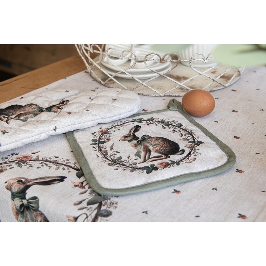 Bavlněná chňapka podložka se zajícem Natural Linen Easter - 20*20 cm Clayre & Eef Bavlněná chňapka podložka se zajícem Natural Linen Easter - 20*20 cm Clayre & Eef