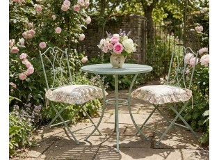 Antik zelená zahradní souprava stůl a 2 židle - Ø 70*72 / 2x 40*47*93 cm