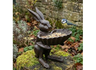 Hnědé antik litinové krmítko pro ptáčky zajíc - 16*13*17 cm