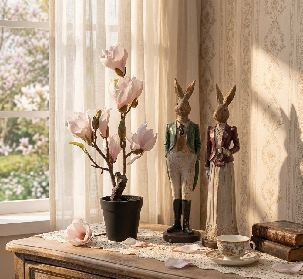 Dekorační stromek Magnolia s narůžovělými květy - 12*12*40 cm