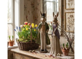 Noblesní vintage králičí elegán v zeleném plášti - 17*12*48 cm