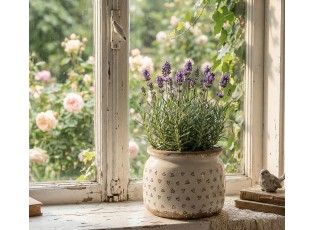 Béžový keramický obal na květináč se srdíčky Hearti L - Ø 20*15cm