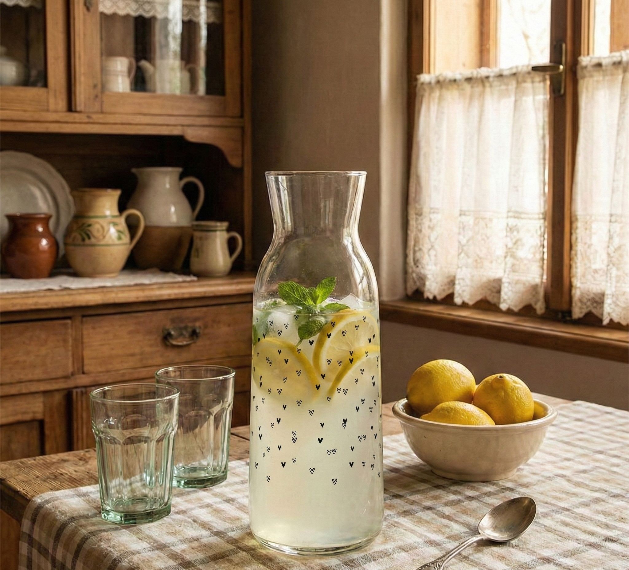 Skleněná karafa se srdíčky Lovely Day - Ø 9*25 cm / 1000 ml