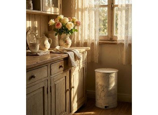 Béžový vintage odpadkový koš s růží a pedálem Le Mas Fleuri - 29*35*45 cm