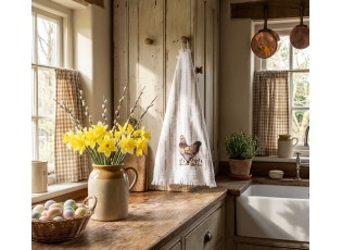 Bílý froté ručník se slepičkou Happy Easter - 40*66 cm