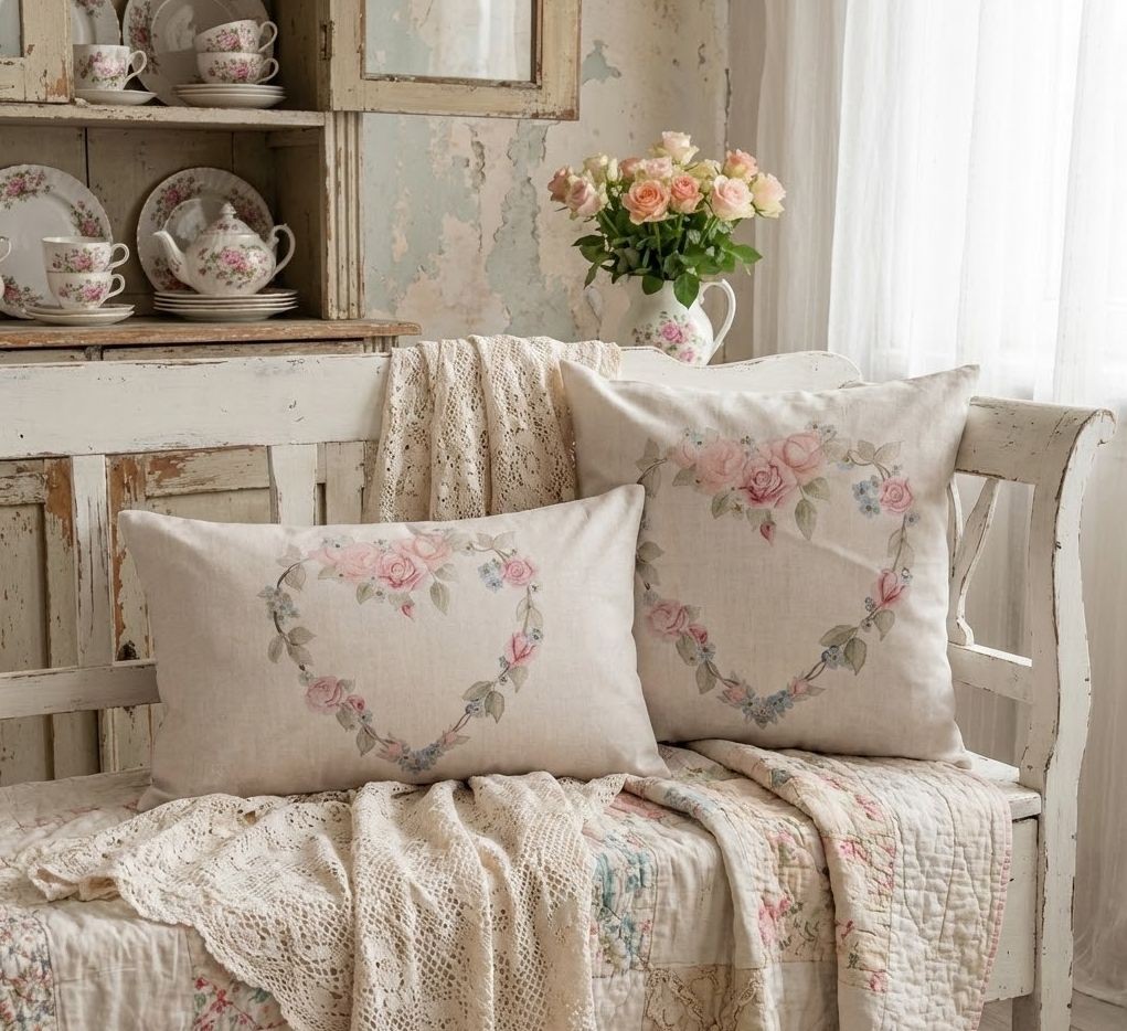 Béžový povlak na polštář se srdcem z růží Rose Heart - 45*45 cm Clayre & Eef Béžový povlak na polštář se srdcem z růží Rose Heart - 45*45 cm Clayre & Eef