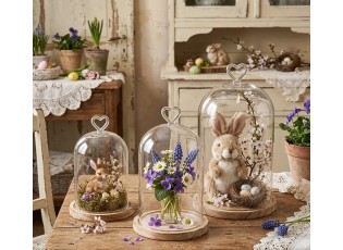 Dřevěný podnos se skleněným poklopem se srdíčkem M - Ø 14*22 cm