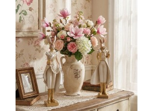 Bílo-zlatá dekorace králičí dáma - 11*8*33 cm 