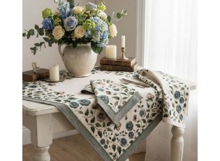 Béžový bavlněný ubrus s květy Gently Blooming - 100*100 cm