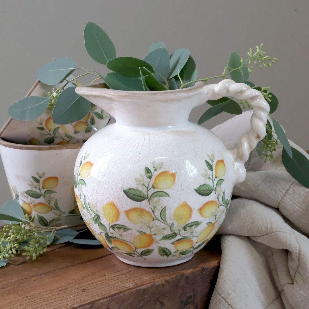 Béžový antik keramický džbán s citróny Limone Blossom - 20,5*18,5 cm