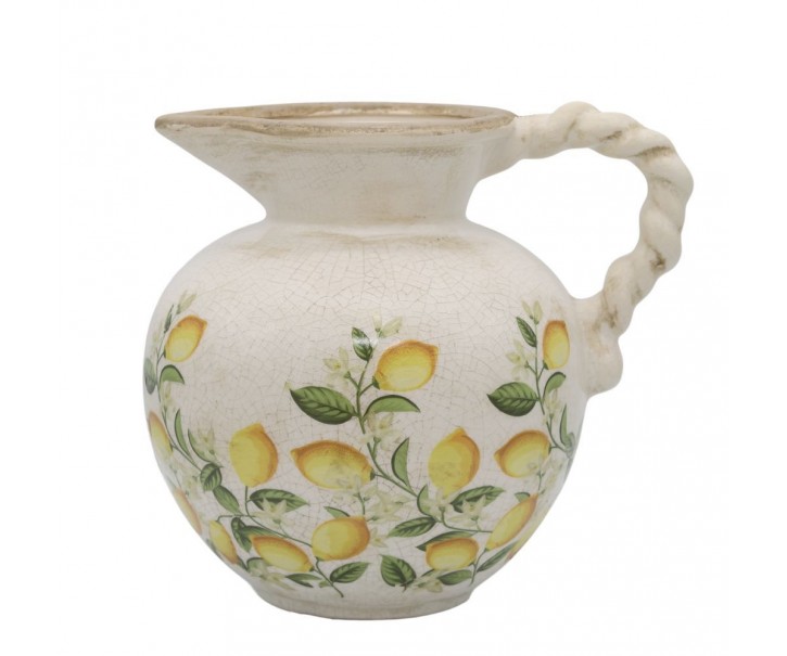 Béžový antik keramický džbán s citróny Limone Blossom - 20,5*18,5 cm Chic Antique