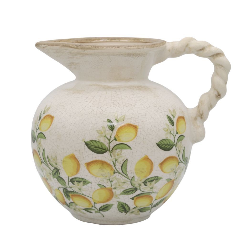 Béžový antik keramický džbán s citróny Limone Blossom - 20,5*18,5 cm