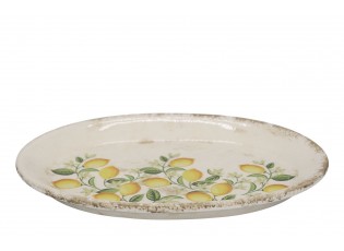 Béžový antik keramický podnos s citróny Limone Blossom - 25*18*2 cm