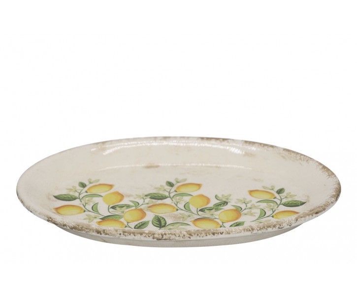Béžový antik keramický podnos s citróny Limone Blossom - 25*18*2 cm Chic Antique