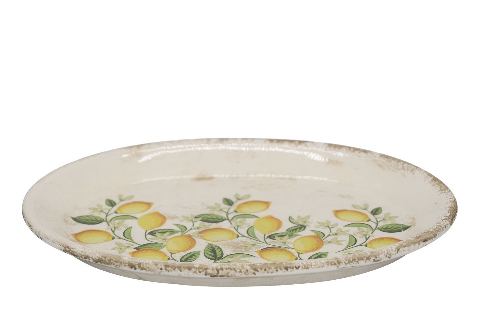 Béžový antik keramický podnos s citróny Limone Blossom - 25*18*2 cm