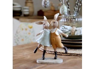 Béžová antik dekorace králíčci v šatech a laclíkách - 15*7*21 cm