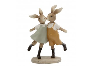 Béžová antik dekorace králíčci v šatech a laclíkách - 15*7*21 cm
