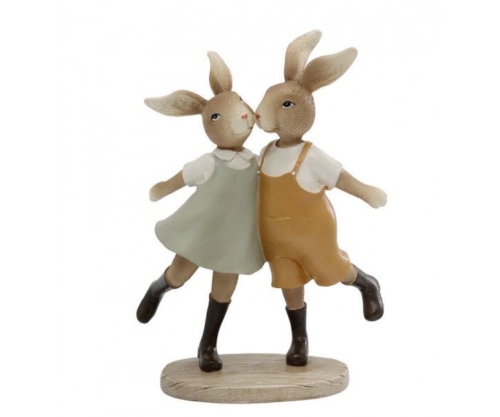 Béžová antik dekorace králíčci v šatech a laclíkách - 15*7*21 cm Chic Antique