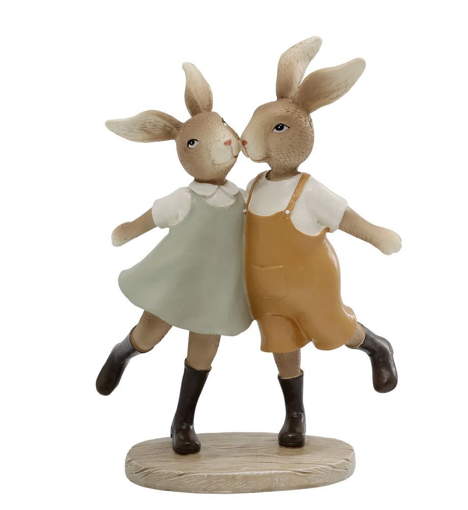 Béžová antik dekorace králíčci v šatech a laclíkách - 15*7*21 cm 39121320