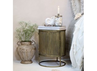 Mosazný antik kovový kulatý odkládací stolek s drážkami Lenne - Ø 40*50 cm