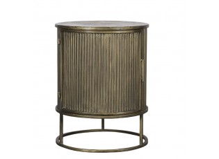 Mosazný antik kovový kulatý odkládací stolek s drážkami Lenne - Ø 40*50 cm