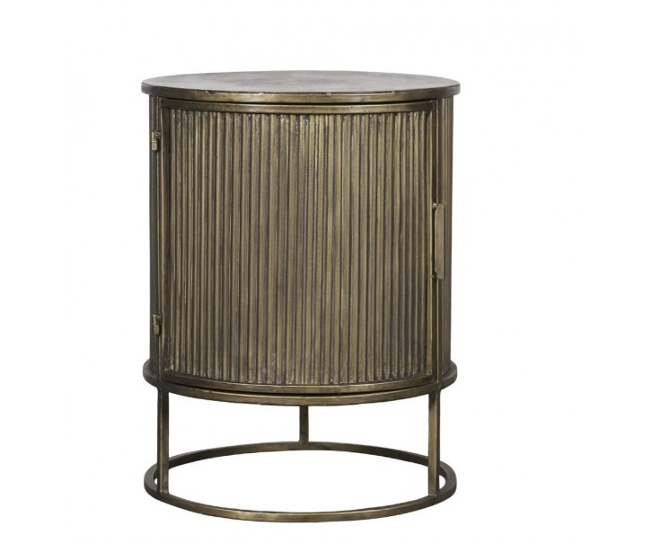 Mosazný antik kovový kulatý odkládací stolek s drážkami Lenne - Ø 40*50 cm Chic Antique
