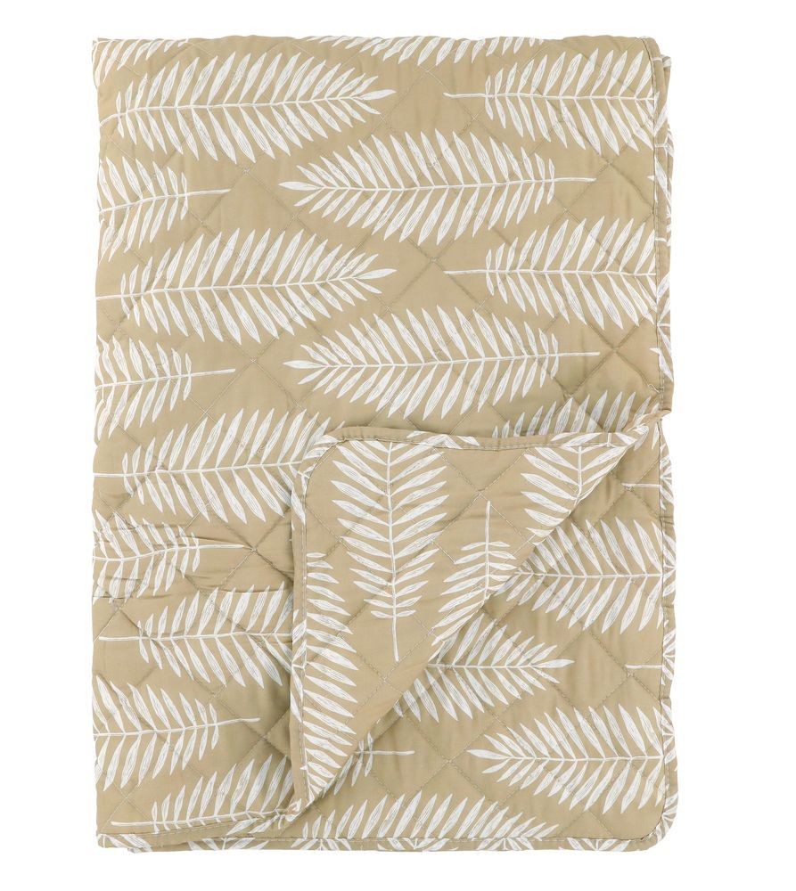 Béžový prošívaný bavlněný přehoz s tropickými listy Aix Quilt - 130*180 cm