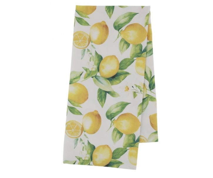 Bílý bavlněný ubrus s citróny Aix Lemone - 140*240 cm Chic Antique