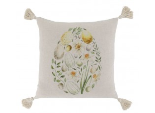 Béžový bavlněný povlak na polštář s vajíčky a střapci Aix - 50*50 cm