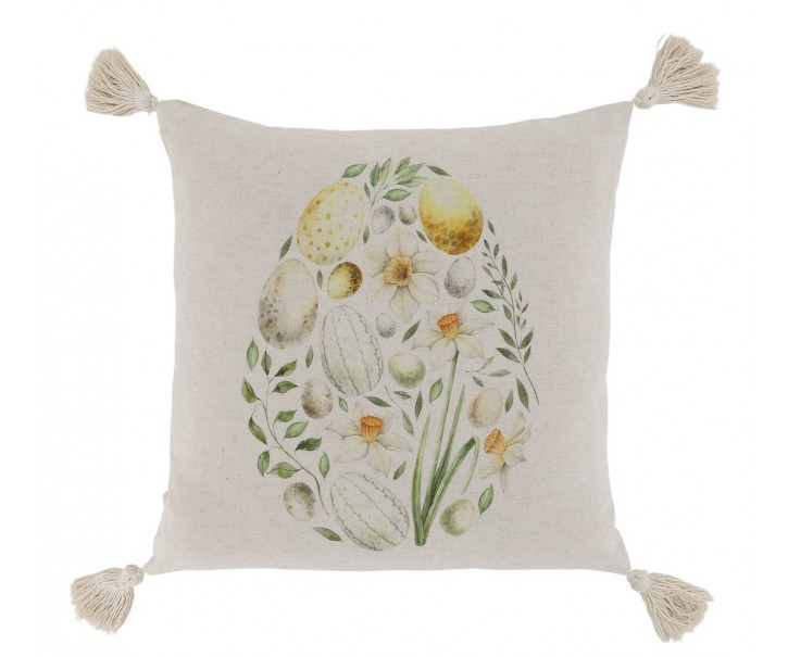 Béžový bavlněný povlak na polštář s vajíčky a střapci Aix - 50*50 cm Chic Antique