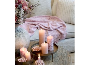 Bílo-malinový přízový pléd se vzorem a třásněmi Aix Hod - 130*150 cm