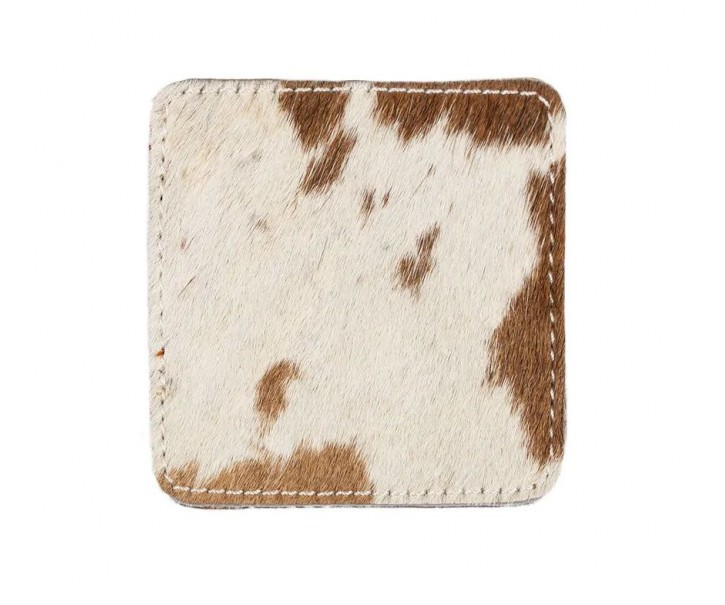 Hnědo bílý čtvercový podtácek z hovězí kůže - 9*9*0,3cm Mars & More 