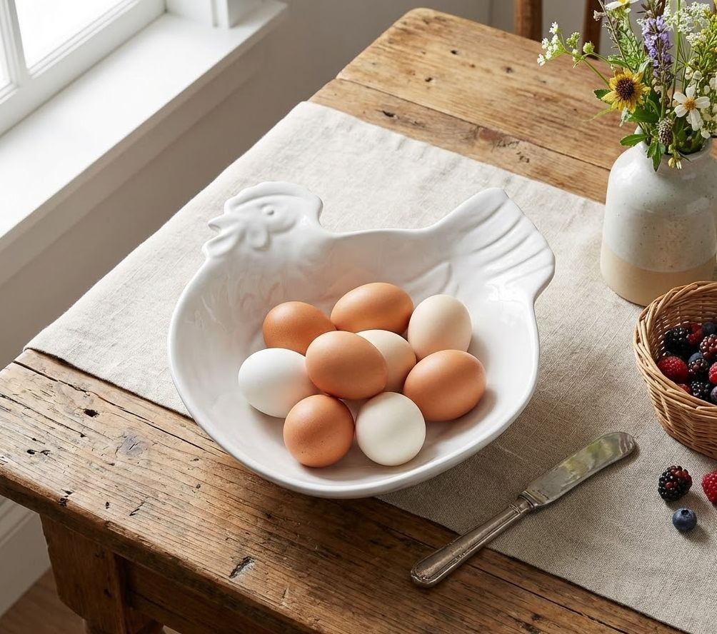 Bílá keramická miska v designu slepice Campagne - 23*26*7 cm