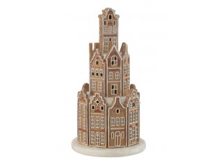 Hnědá svítící perníková věž z chaloupek GingerBread Led - Ø 20*37 cm
