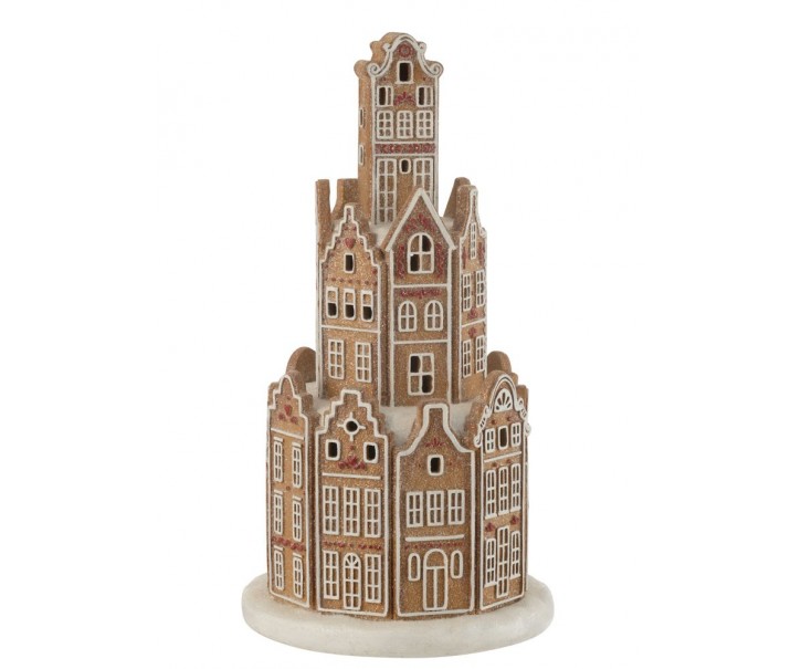 Hnědá svítící perníková věž z chaloupek GingerBread Led - Ø 20*37 cm J-Line by Jolipa