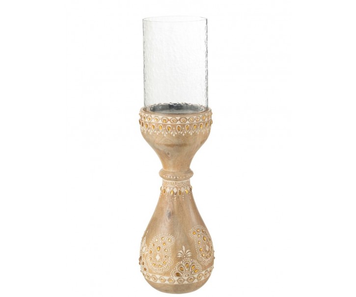 Malovaný dřevěný kulatý svícen s korálky Mango wood - Ø 13*46 cm J-Line by Jolipa