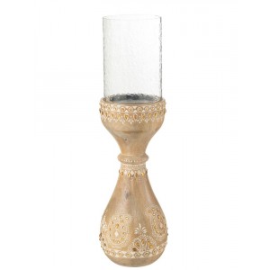 Malovaný dřevěný kulatý svícen s korálky Mango wood - Ø 13*46 cm