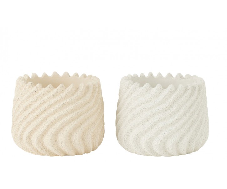 Bílý a krémový cementový obal na květináč Maris - Ø 17*13,5 cm J-Line by Jolipa