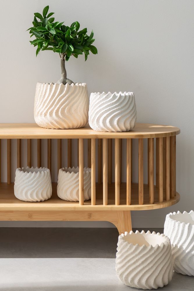 Bílý a krémový cementový obal na květináč Maris - Ø 17*13,5 cm