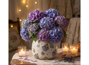 Béžový keramický obal na květináč s květy šeříku Lilla S - Ø 12*10 cm