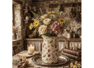 Béžový keramický džbán s jahůdkami Wild Strawberries M - 16*12*18 cm