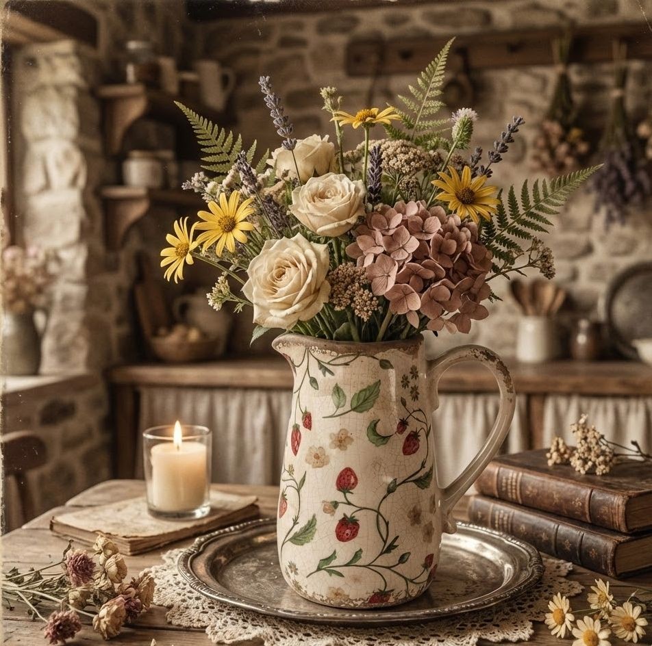 Béžový keramický džbán s jahůdkami Wild Strawberries M - 16*12*18 cm Clayre & Eef Béžový keramický džbán s jahůdkami Wild Strawberries M - 16*12*18 cm Clayre & Eef