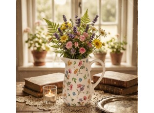 Keramický džbán s květinami Colourful Flowers M - 16*12*18 cm