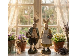 Dekorace králičí mamka v bílé zástěře s vajíčky - 14*11*38 cm